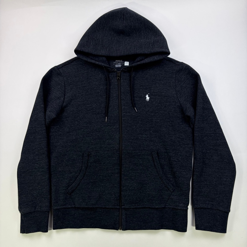 Polo Ralph Lauren Double-Knit Full-Zip Hoodie Mens Medium Charcoal Grey Pony